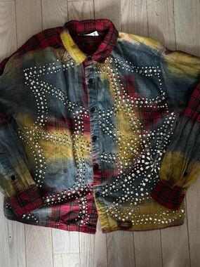 Studded Multicolor Plaid Button-Up Shirt